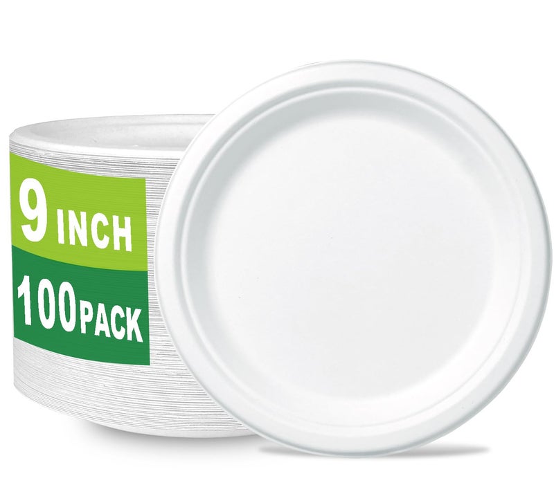 CantaGreen 9 inch Compostable Plates, 100 Count Heavyduty Sugarcane/Bagasse and Bamboo Fibre Biodegradable Disposable Paper Plate - Image 1